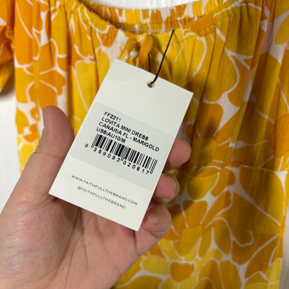 NWT Faithful the Brand Revolve Lovita mini dress Canaria marigold size US 6 - Picture 7 of 12